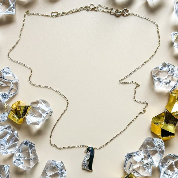 Diamond Penguin Necklace 14K Yellow Gold